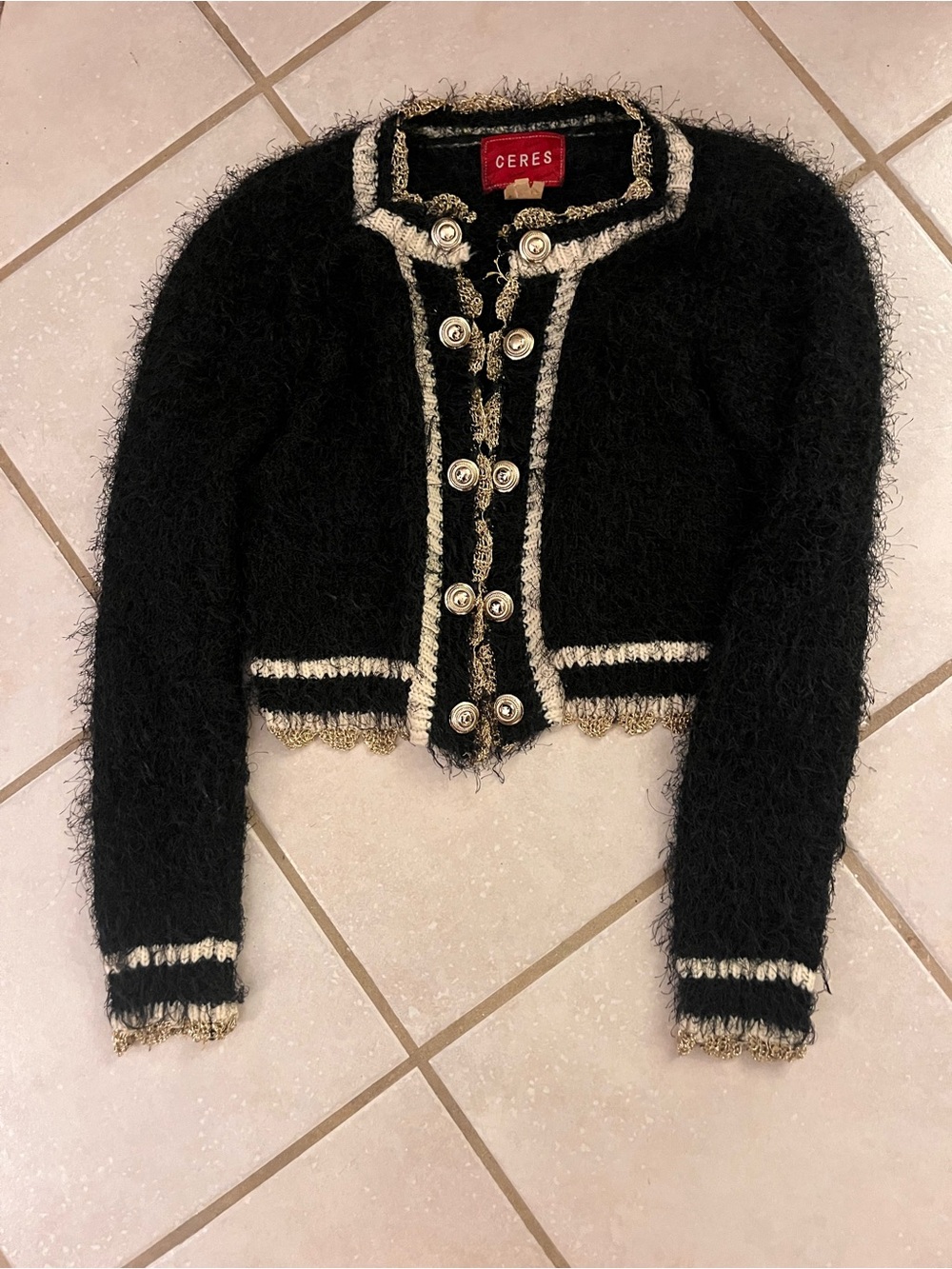 Ceres Black Cropped Bouclé Jacket with Cream Trim